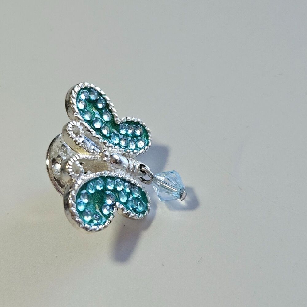 Avon Birthstone March Aquamarine Butterfly Pin Silver Tone Vintage Lapel - Picture 8 of 10